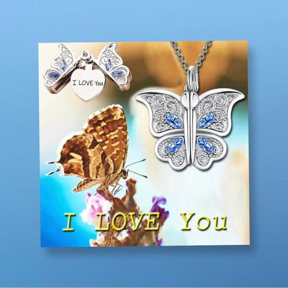 New Beautiful Butterfly 🦋 Necklace with "I Love You" Hidden Message - Silver - Picture 6 of 10